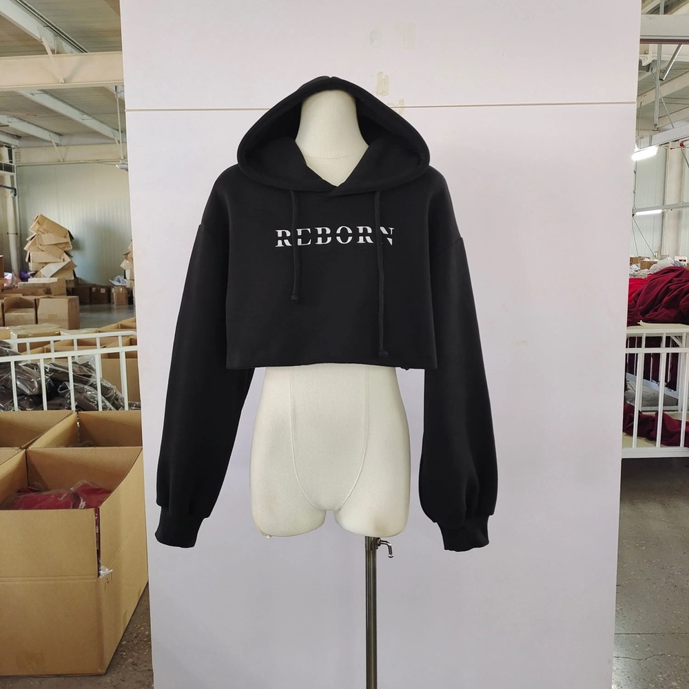 Reborn Black Cropped Hoodie